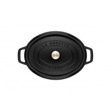 Vista superior de la cocotte ovalada negra de 23 cm de Staub 40500-231 – Cuchillalia.com