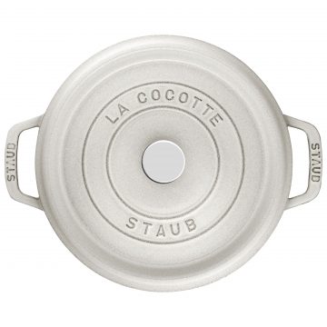 Vista superior de la cocotte color blanco trufa de 28 cm de Staub 40501-414 – Cuchillalia.com