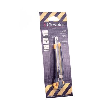 Frontal del blister del cutter Metal-Nylon / ABS con cuchilla de 9 mm precortada – Bloqueo con rueda giratoria – 3 Claveles 212