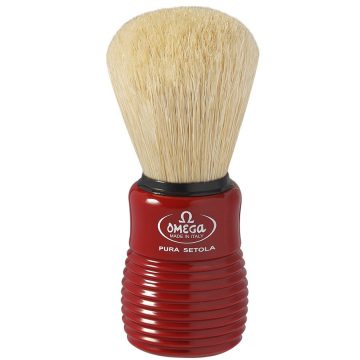Brocha de afeitar con pelo de cerda Omega 10810 y mango de ABS rayada rojo – Cuchillalia.com