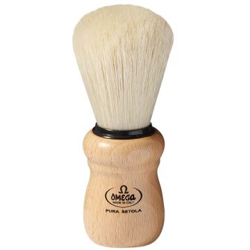 Brocha de afeitar con pelo de cerda Omega 80005 con mango de madera clara – Cuchillalia.com
