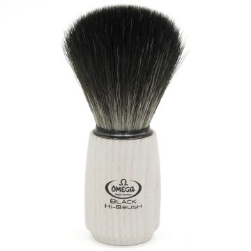 Brocha de afeitar sintética Omega Black Hi-Brush  0196711 con mango de madera clara – Cuchillalia.com