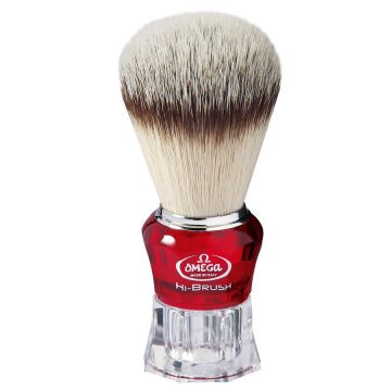 Brocha de afeitar con pelo sintético Omega Hi-Brush/CP 0140652 con mango transparente y rojo – Cuchillalia.com