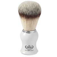 Brocha de afeitar con pelo sintético Omega Hi-Brush/CP 0146745 con mango blanco - Cuchillalia.com