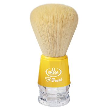 Brocha de afeitar con pelo sintético Omega S-Brush S10018 con mango amarillo – Cuchillalia.com