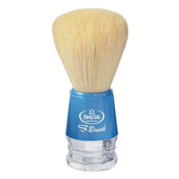 Brocha de afeitar con pelo sintético Omega S-Brush S10018 con mango azul – Cuchillalia.com