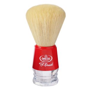 Brocha de afeitar con pelo sintético Omega S-Brush S10018 con mango rojo - Cuchillalia.com