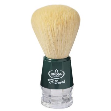 Brocha de afeitar con pelo sintético Omega S-Brush S10018 con mango verde – Cuchillalia.com