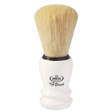 Brocha de afeitar con pelo sintético Omega S-Brush S10108 con mango blanco – Cuchillalia.com