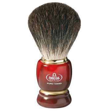 Brocha de afeitar con pelo de tejón de 1ª Omega 6151 y mango imitación de carey y aro dorado – Cuchillalia.com
