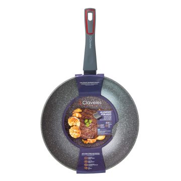 Presentación de la sartén wok piedra de 28 cm – 3 Claveles Grey Collection – Cuchillalia.com