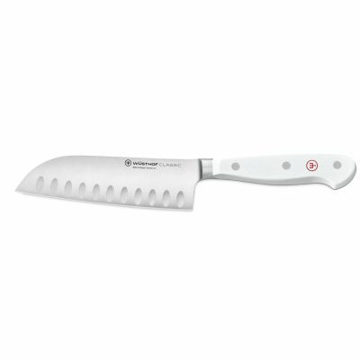 Cuchillo santoku alveolado de 14 cm de mango blanco - Wüsthof Classic White - Cuchillalia.com