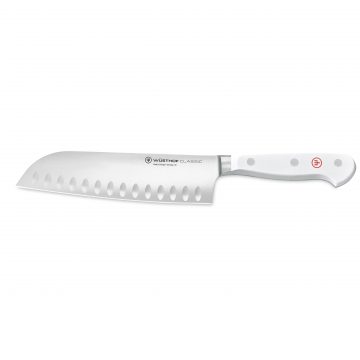 Cuchillo santoku alveolado de 17 cm de mango blanco – Wüsthof Classic White – Cuchillalia.com