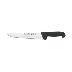 Cuchillo carnicero alveolado negro de 24 cm con mango proflex de 3 Claveles - Cuchillalia.com