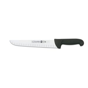 Cuchillo carnicero alveolado negro de 26 cm con mango proflex de 3 Claveles - Cuchillalia.com