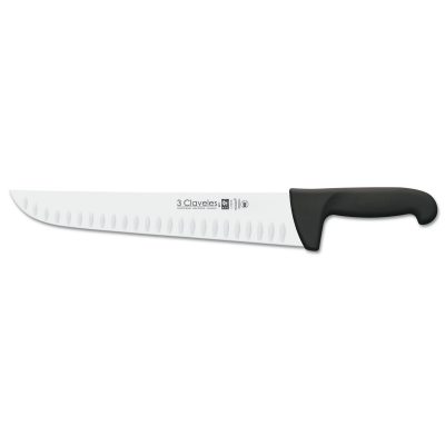 Cuchillo carnicero alveolado negro de 30 cm con mango proflex de 3 Claveles - Cuchillalia.com