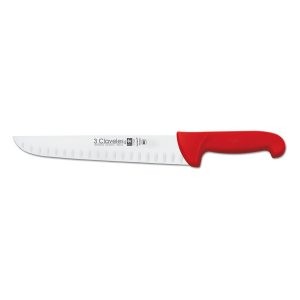 Cuchillo carnicero alveolado rojo de 26 cm con mango proflex de 3 Claveles - Cuchillalia.com