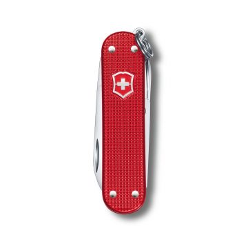 Anverso de la navaja multiusos Victorinox Classic SD Alox Sweet Berry con mango de aluminio rojo – Cuchillalia.com