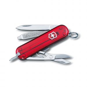 Navaja multiusos Victorinox Signature roja transparente con 8 funciones - Cuchillalia.com