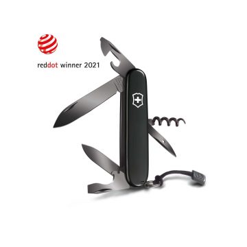 Navaja multiusos abierta Victorinox Spartan Ony Black, de color negro, con 13 funciones – Cuchillalia.com