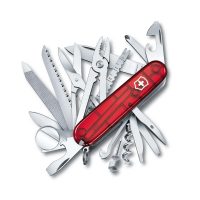 Navaja multiusos Victorinox Swiss Champ roja transparente con 32 funciones - Cuchillalia.com