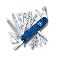 Navaja multiusos Victorinox Swiss Champ azul transparente con 32 funciones - Cuchillalia.com