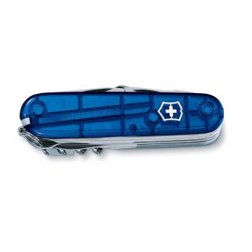 Navaja multiusos Victorinox Swiss Champ azul transparente cerrada con 32 funciones – Cuchillalia.com