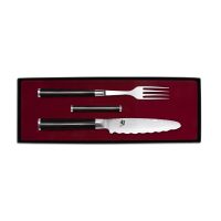 KAI Shun Damasco DM-0908 - Set cuchillo dentado de mesa con hoja de acero de damasco y tenedor con soporte - Cuchillalia.com