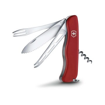 Navaja Victorinox Cheese Master W abierta con mango rojo ergonómico – Cuchillalia.com