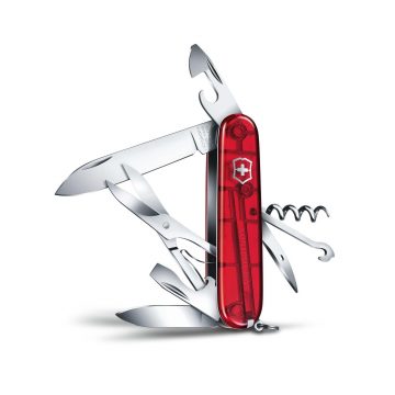 Navaja multiusos abierta Victorinox Climber roja transparente de 14 funciones – Cuchillalia.com