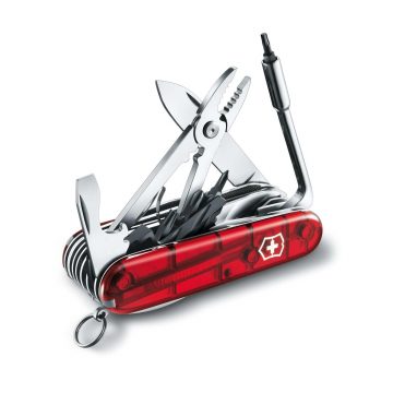 Navaja multiusos abierta Victorinox Cyber Tool L roja transparente de 31 funciones – Cuchillalia.com