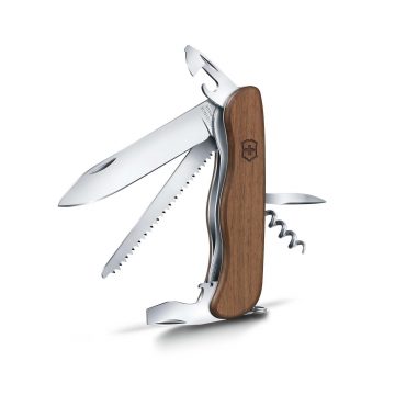 Navaja Victorinox Forester Wood abierta con mango ergonómico de madera – Cuchillalia.com