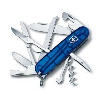 Navaja multiusos Victorinox Huntsman azul transparente de 15 funciones - Cuchillalia.com