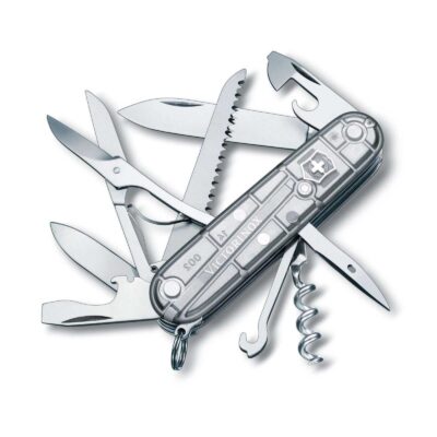 Navaja multiusos Victorinox Huntsman blanca transparente de 15 funciones - Cuchillalia.com