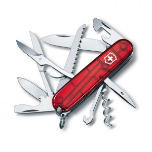 Navaja multiusos Victorinox Huntsman roja transparente de 15 funciones - Cuchillalia.com