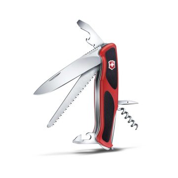 Navaja Victorinox Ranger 55 Grip abierta con mango ergonómico rojo – Cuchillalia.com