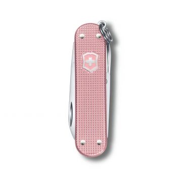 Anverso de la navaja multiusos Victorinox Classic SD Alox Cotton Candy con mango de aluminio – Cuchillalia.com