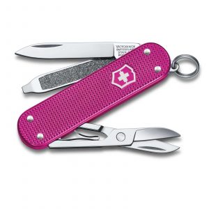 Navaja multiusos Victorinox Classic SD Alox Flamingo Party con mango de aluminio - Cuchillalia.com