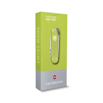 Envase de la navaja multiusos Victorinox Classic SD Alox Lime Twist con mango de aluminio – Cuchillalia.com