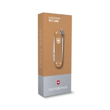 Envase de la navaja multiusos Victorinox Classic SD Alox Wet Sand con mango de aluminio – Cuchillalia.com