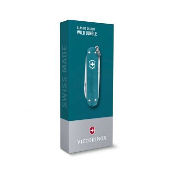 Envase de la navaja multiusos Victorinox Classic SD Alox Wild Jungle con mango de aluminio – Cuchillalia.com