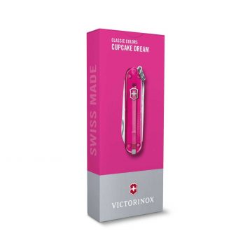 Envase de la navaja multiusos Victorinox Classic SD Cupcake Dream en rosa transparente – Cuchillalia.com