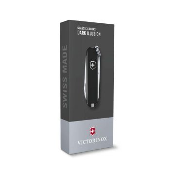 Envase de la navaja multiusos Victorinox Classic SD Dark Illusion en negro – Cuchillalia.com