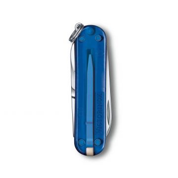 Reverso de la navaja multiusos Victorinox Classic SD Deep Ocean en azul transparente – Cuchillalia.com