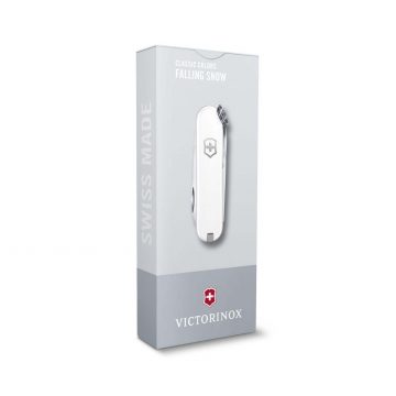 Envase de la navaja multiusos Victorinox Classic SD Falling Snow en blanco – Cuchillalia.com