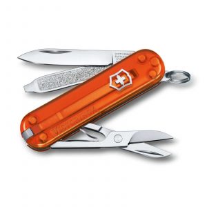 Navaja multiusos Victorinox Classic SD Fire Opal en naranja transparente - Cuchillalia.com