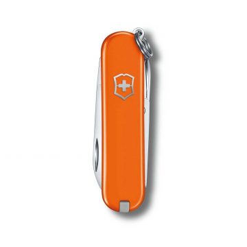 Anverso de la navaja multiusos Victorinox Classic SD Mango Tango en naranja – Cuchillalia.com