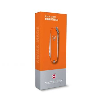 Envase de la navaja multiusos Victorinox Classic SD Mango Tango en naranja – Cuchillalia.com