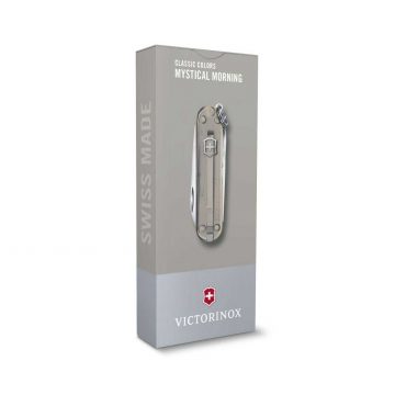 Envase de la navaja multiusos Victorinox Classic SD Mystical Morning con mango transparente – Cuchillalia.com