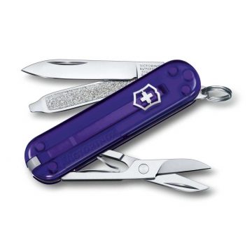 Navaja multiusos Victorinox Classic SD Persian Indigo con mango transparente – Cuchillalia.com